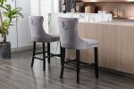 Contemporary Velvet Upholstered Barstools with Button Tufted Decoration and Wooden Legs, and Chrome Nailhead Trim, Leisure Style Bar Chairs,Bar stools