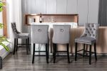 Contemporary Velvet Upholstered Barstools with Button Tufted Decoration and Wooden Legs, and Chrome Nailhead Trim, Leisure Style Bar Chairs,Bar stools